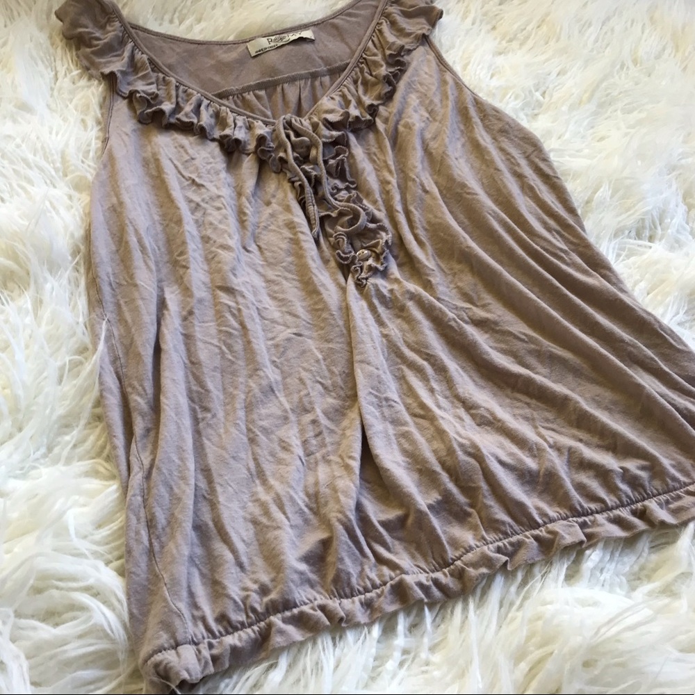 Tan Romy Blouse with Ruffle Front - Picture 4 of 7
